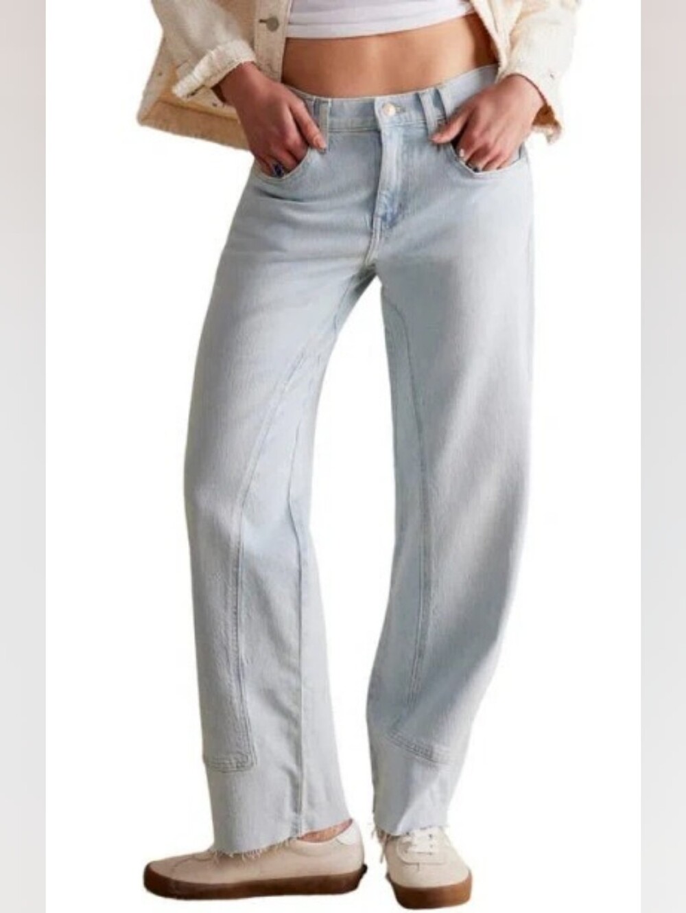 NEW We the Free People Risk Taker High-Rise Straight Raw Hem Light Blue Jeans 30 - Picture 1 of 13